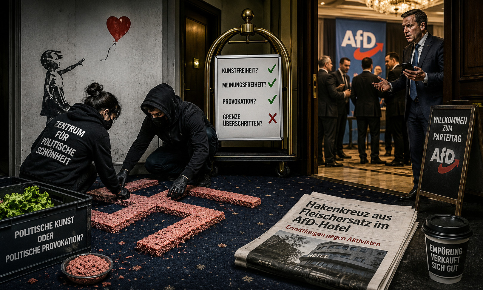 AfD-Hotel und Fleischersatz-Hakenkreuz: Kritik an Aktion des Zentrums für Politische Schönheit wächst