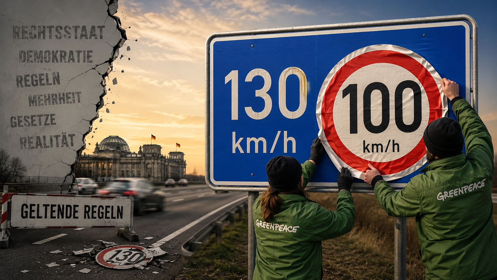 Greenpeace überklebt Autobahnschilder: Wenn Aktivismus die Realität ersetzt
