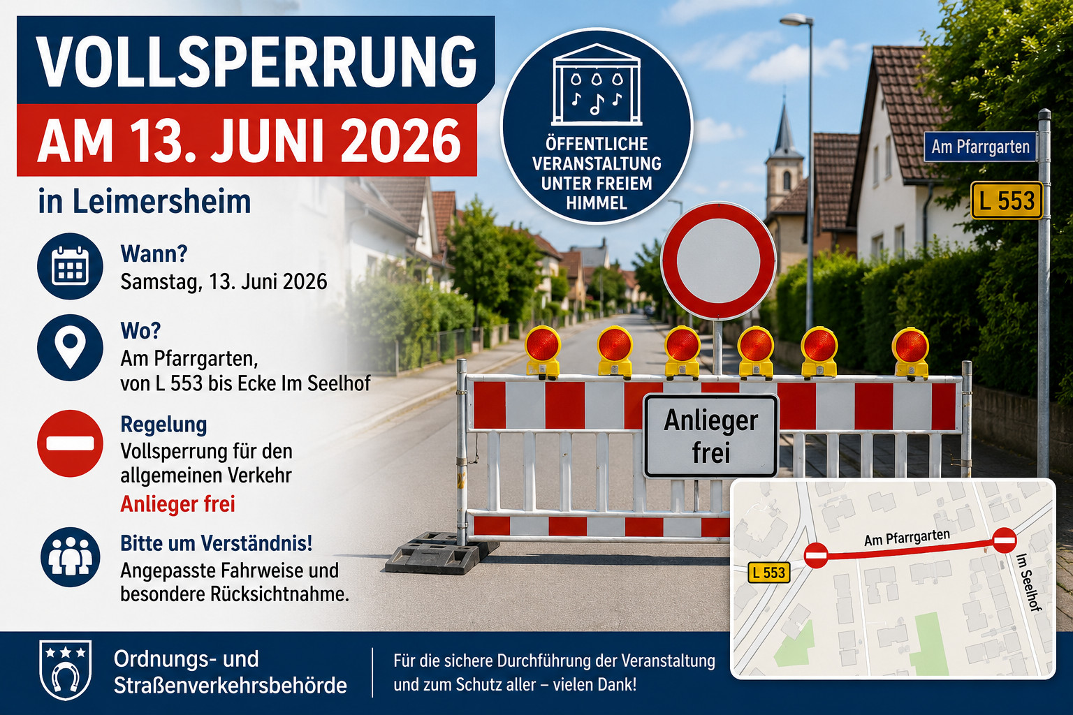 Vollsperrung in Leimersheim am 13. Juni