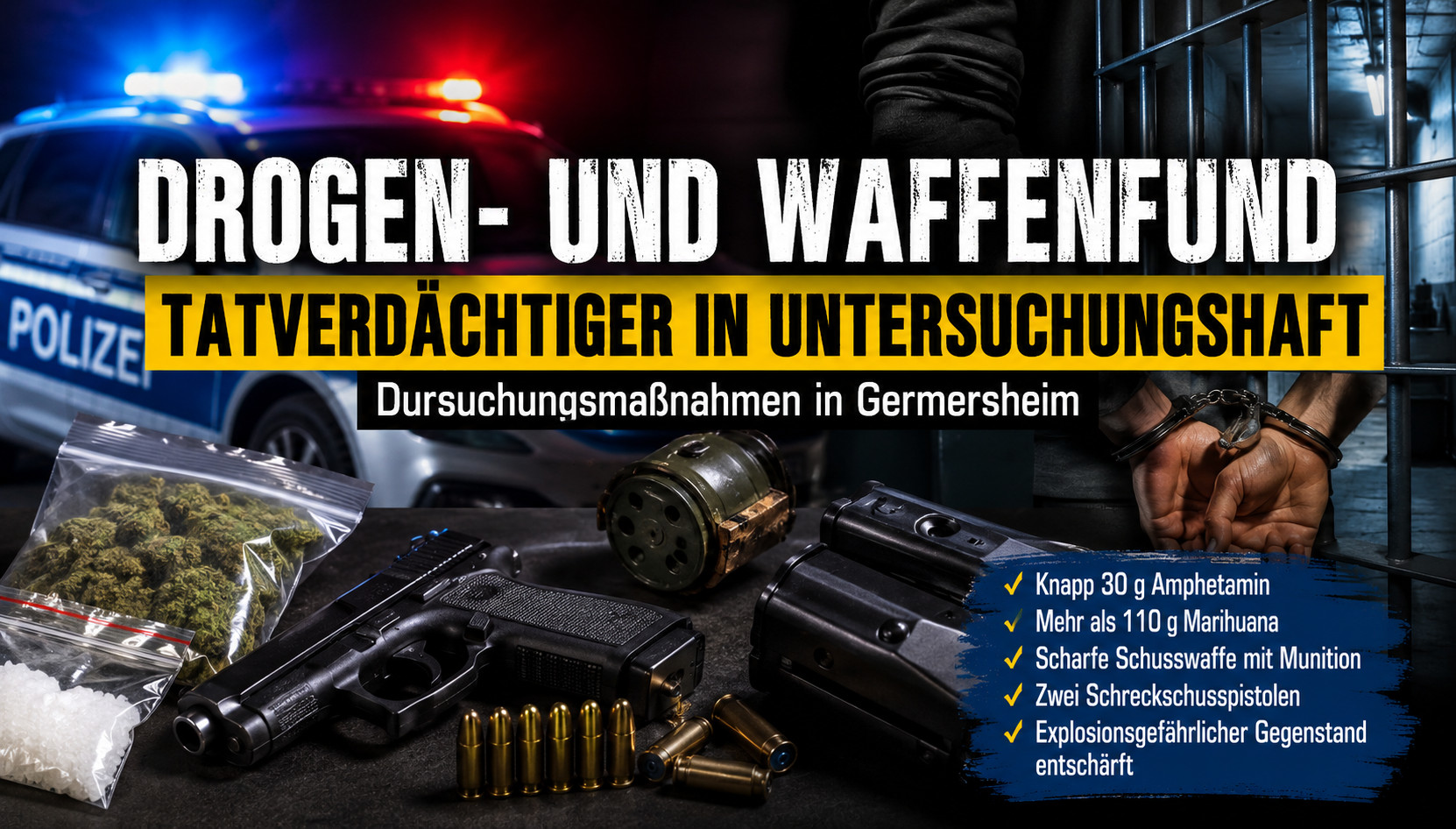 Tatverdächtiger nach Drogen- und Waffenfund in Untersuchungshaft