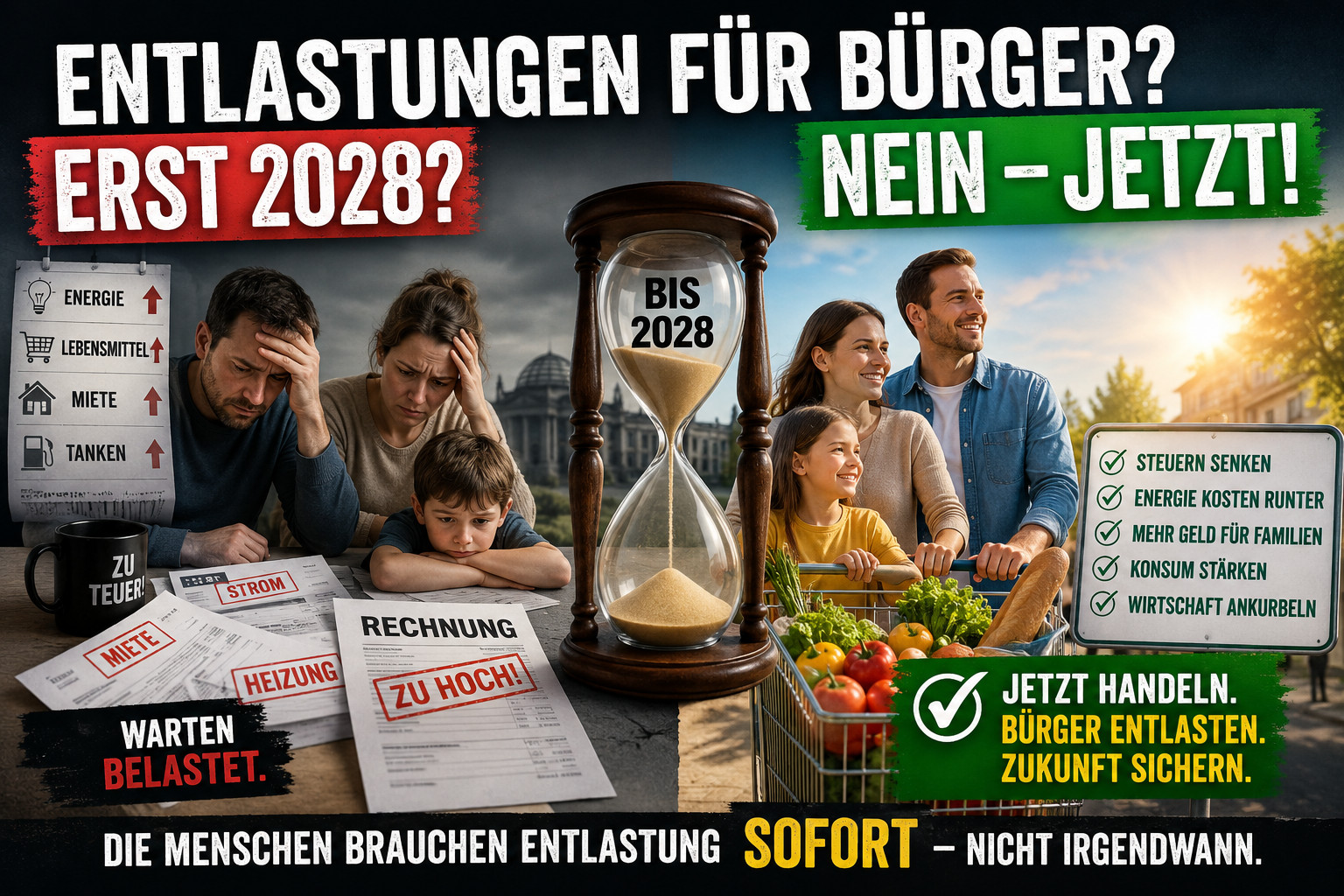 Entlastungen für Bürger jetzt statt 2028