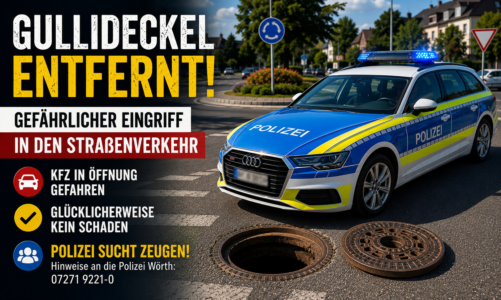 Gullideckel aus Kreisverkehr entfernt
