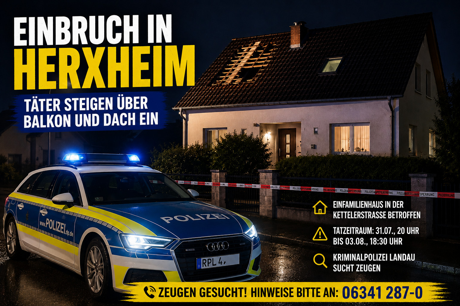 Einbruch in Herxheim: Täter steigen über Dach in Wohnhaus ein