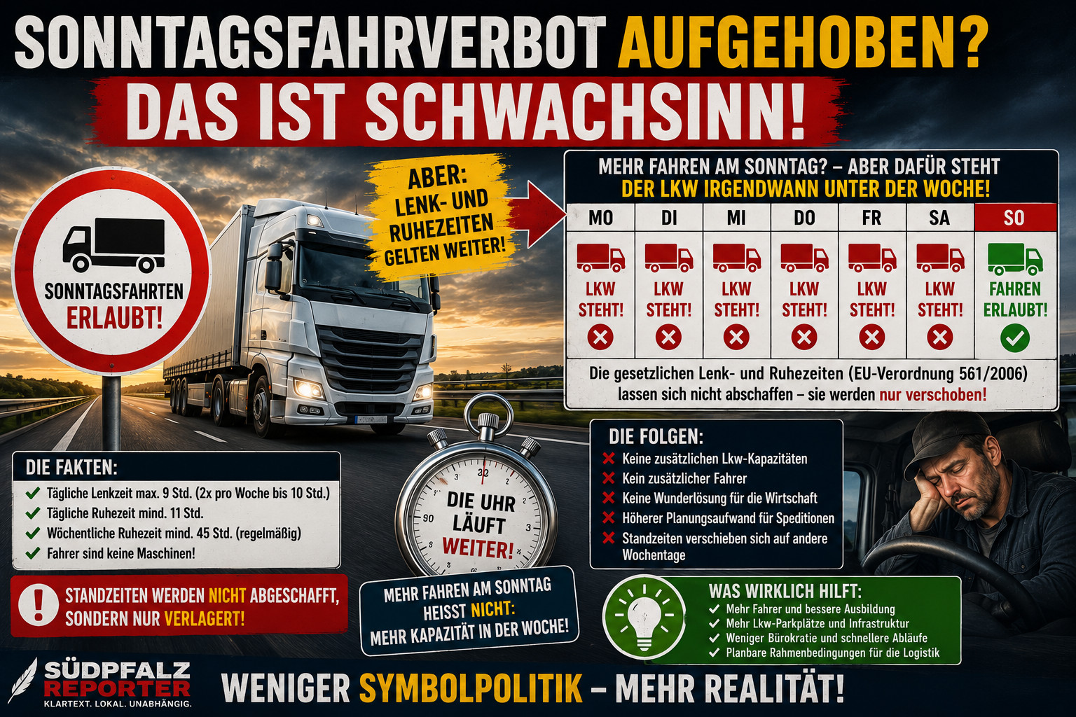 Sonntagsfahrverbot abschaffen? Warum der Lkw trotzdem irgendwann steht