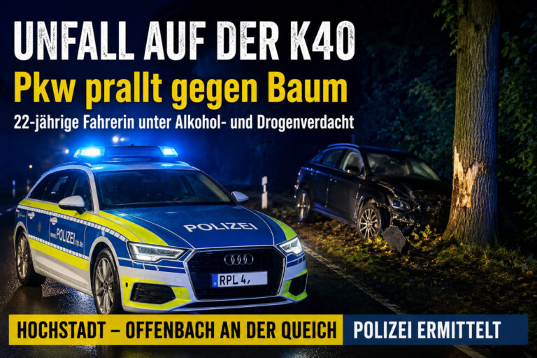 Offenbach: 22-Jährige nach „Unfallflucht“ auf K40 unter Alkohol- und Drogenverdacht
