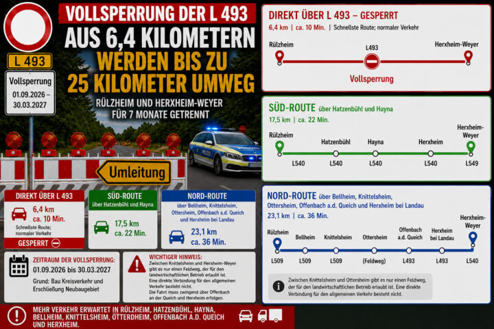 Vollsperrung der L 493: Aus 5 Kilometern werden kilometerlange Umwege