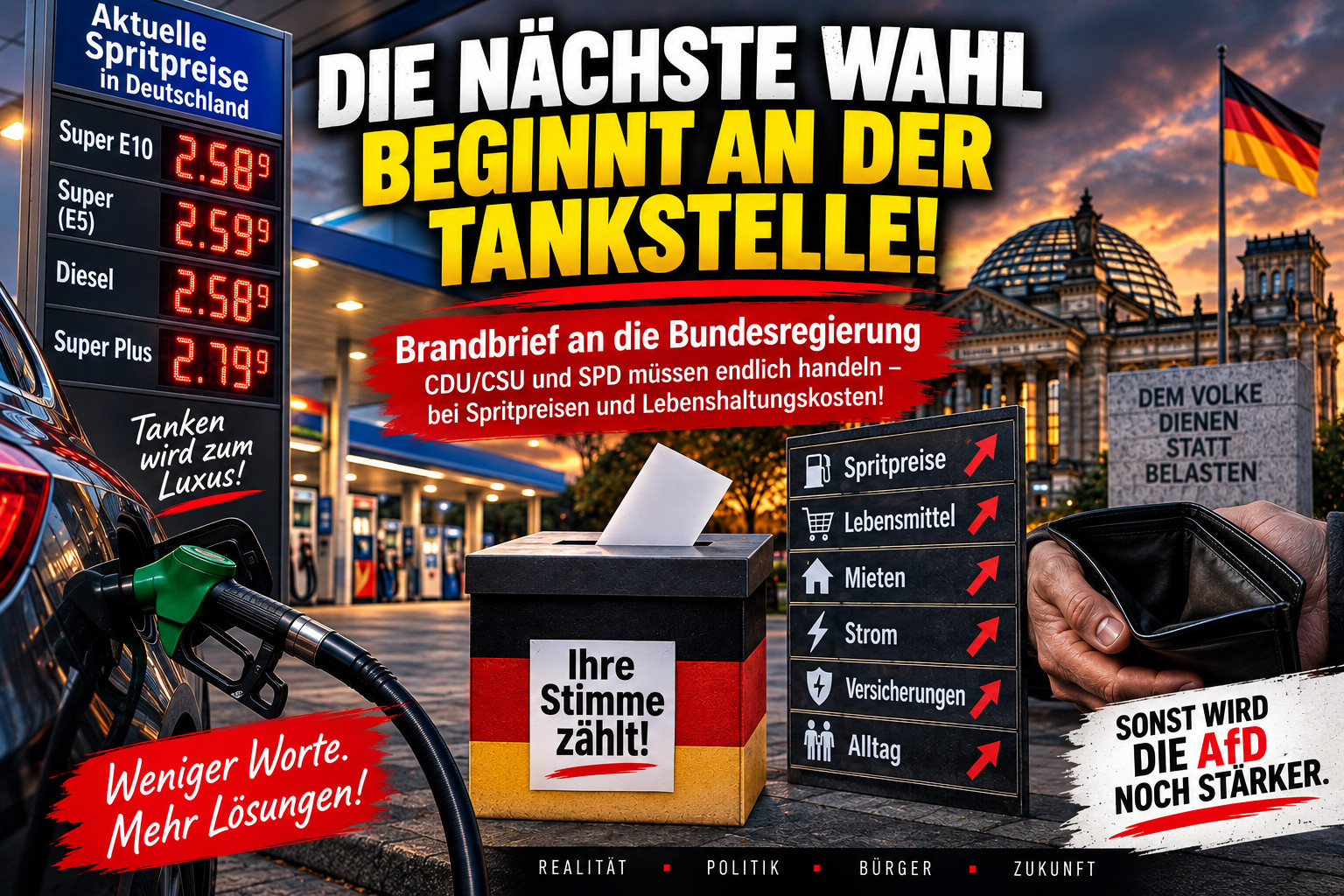 Spritpreise und Lebenshaltungskosten: Brandbrief an CDU/CSU und SPD