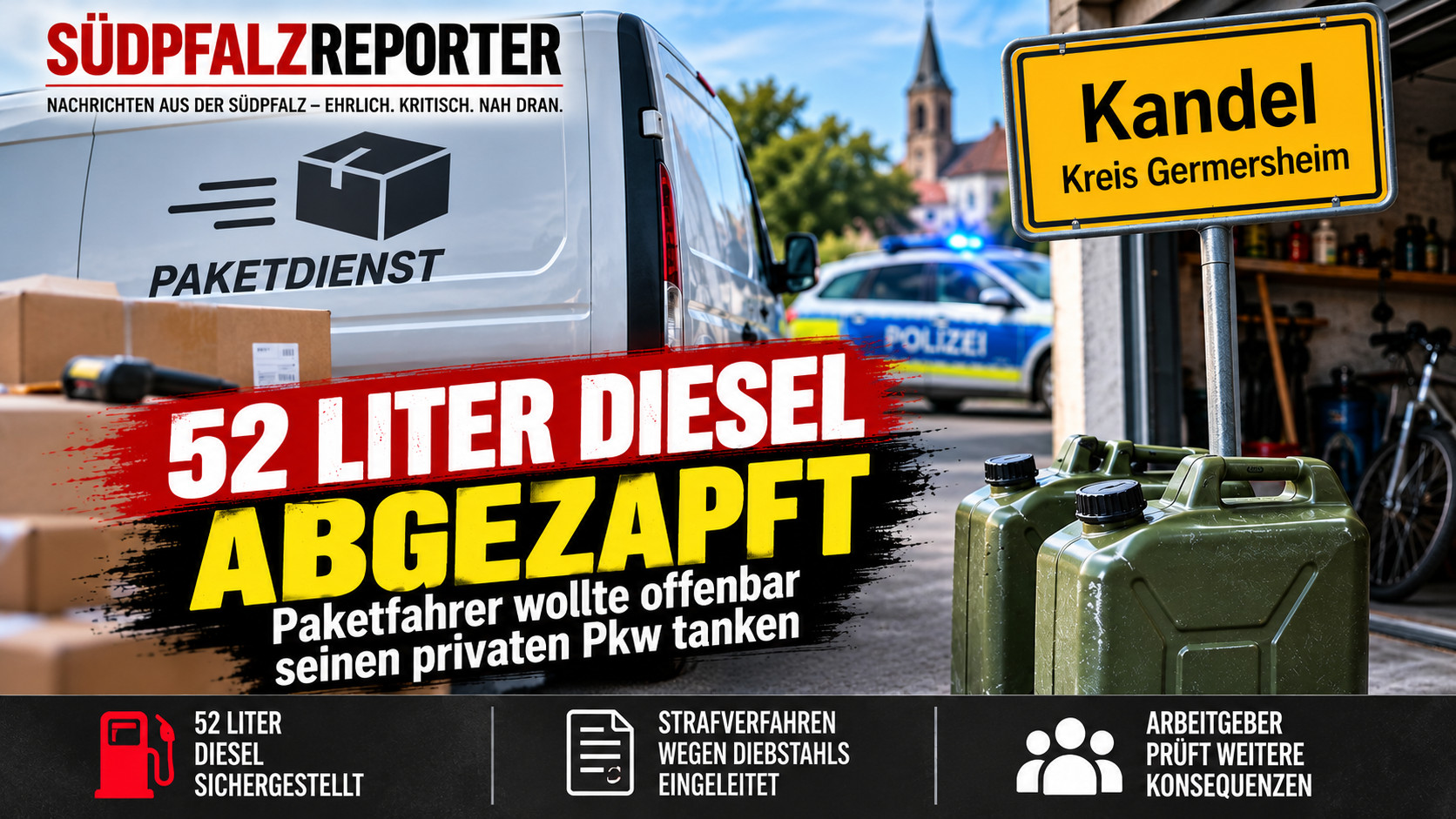 52 Liter Diesel abgezapft: Paketfahrer in Kandel unter Verdacht