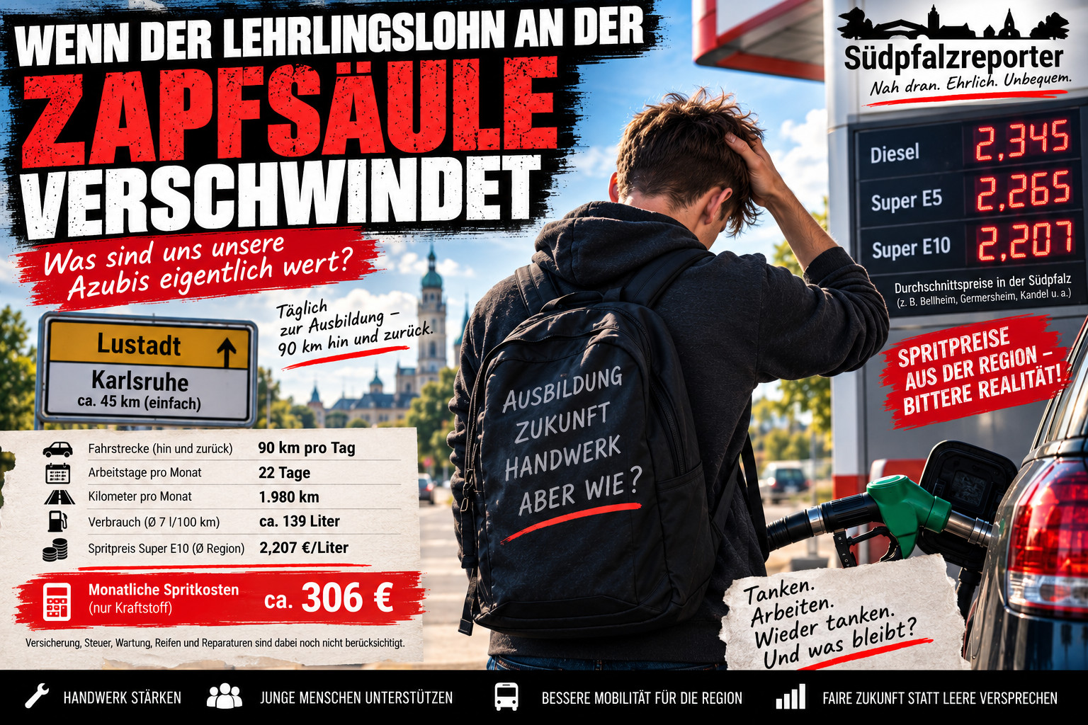 Spritpreise über 2 Euro: Wenn der Lehrlingslohn im Tank verschwindet