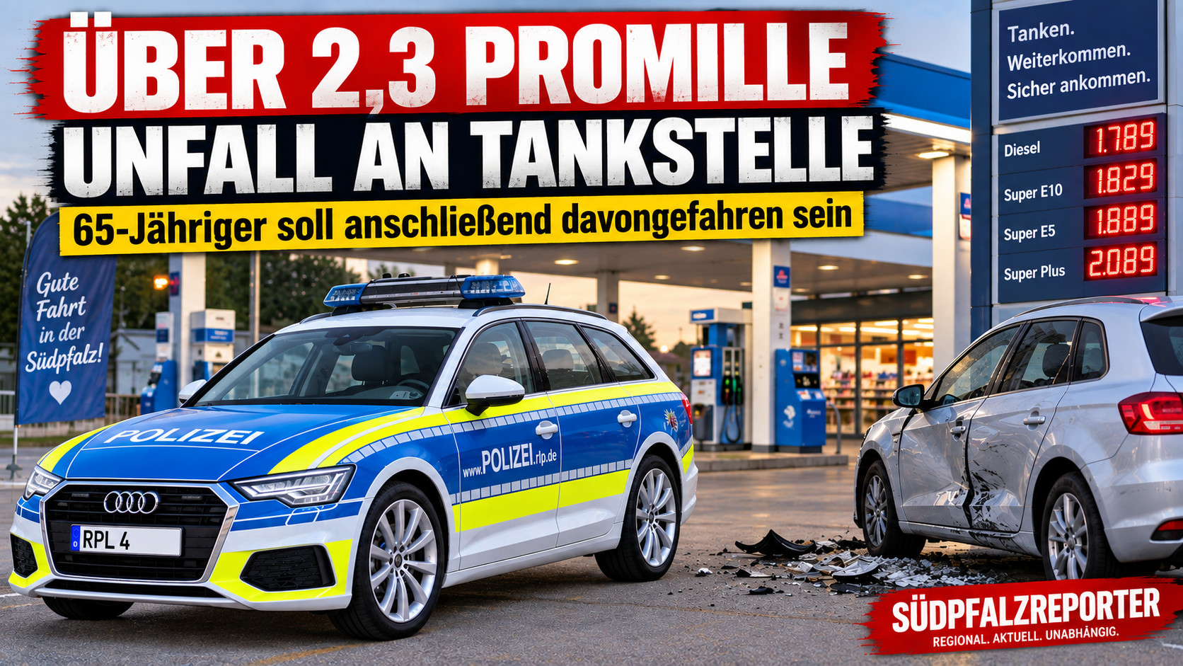 Erst Unfall an Tankstelle, dann Flucht